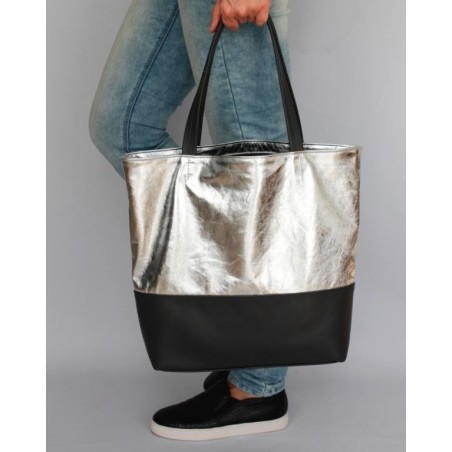 torebka skórzana ELLE silver - miejski SHOPPER - 30 kolorów