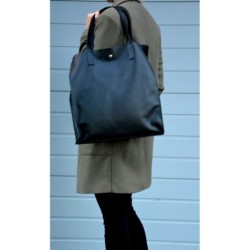 duża torba skórzana damska - HULDA - prosty minimalistyczny model - KOLOR grafitowy i inne