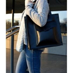 UMA - duża skórzana torba damska z kieszenią - minimalistyczna